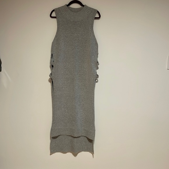Knit Tunic Sweater Gray Med Glamorous Gray Open Side Sleeveless Mock - Picture 1 of 13